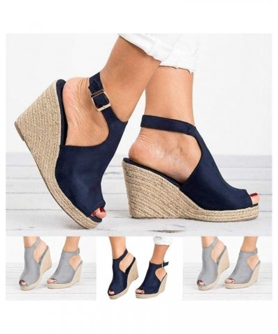 Sandals Women Dressy, Summer Sandals for Women 2024 Casual Travel Beach Platform Wedge Sandals with Buckle Strap Dark Blue $1...