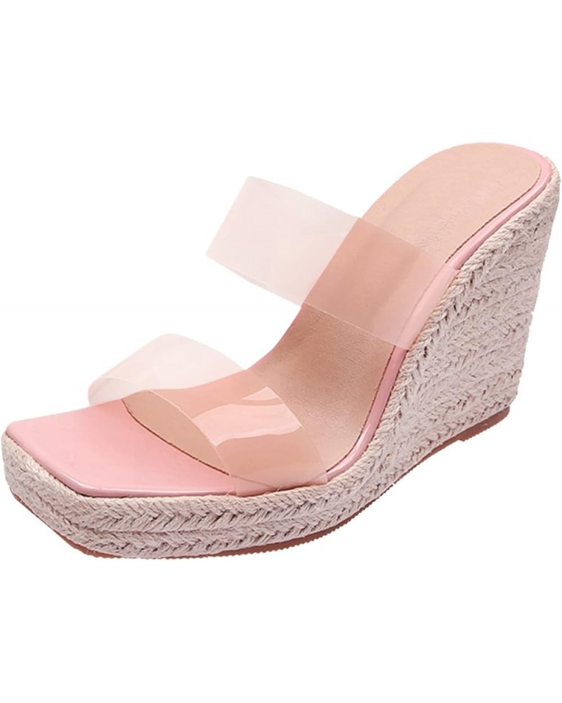 Women's Ankle Strap Low Wedge Sandals Platform Sandals for Women Sexy Pink $27.50 Sandals