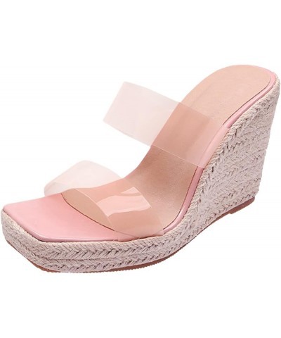 Women's Ankle Strap Low Wedge Sandals Platform Sandals for Women Sexy Pink $27.50 Sandals