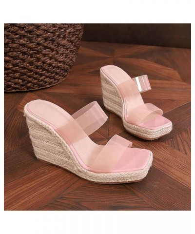 Women's Ankle Strap Low Wedge Sandals Platform Sandals for Women Sexy Pink $27.50 Sandals