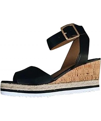 Wedge Sandals for Women Dressy Summer 2022 Closed Toe Buckle Strap Wedge Sandals T-Strappy Platform Sandals Comfort Sandals A...