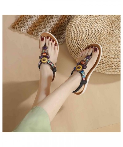 2022 Flats Sandals for Women Summer, Elastic Ankle Strap Flip Flops Memory Foam Arch Support Shoes Bohemian Beach Comfortable...