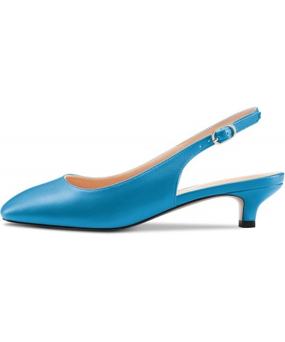 Women Low Kitten Heel Close Square Toe Slip-on Pumps Slingback Classic Dress Sandals 1.4 Inches Heels Blue Matte $33.70 Sandals