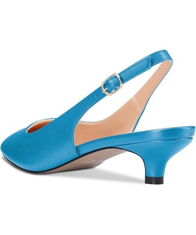 Women Low Kitten Heel Close Square Toe Slip-on Pumps Slingback Classic Dress Sandals 1.4 Inches Heels Blue Matte $33.70 Sandals