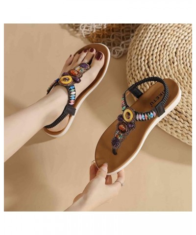 2022 Flats Sandals for Women Summer, Elastic Ankle Strap Flip Flops Memory Foam Arch Support Shoes Bohemian Beach Comfortable...