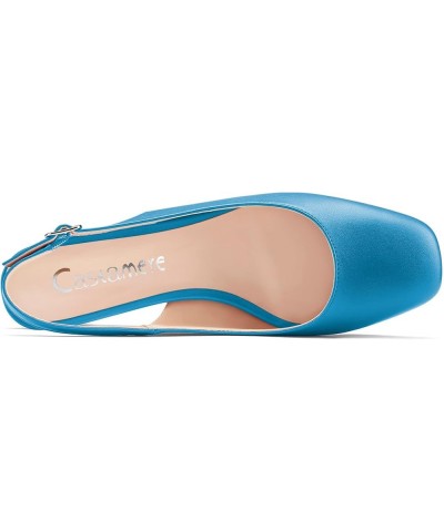 Women Low Kitten Heel Close Square Toe Slip-on Pumps Slingback Classic Dress Sandals 1.4 Inches Heels Blue Matte $33.70 Sandals