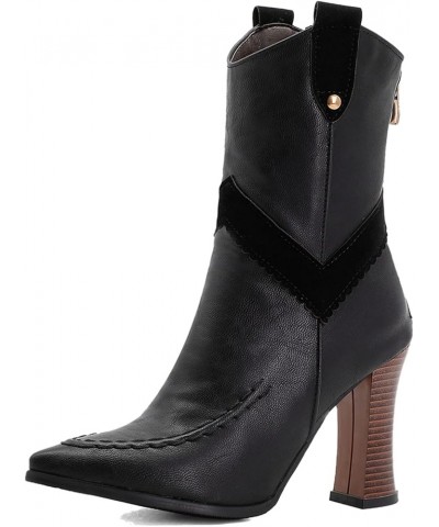 Women Zipper Mid Calf Boots with Pointed Toe and Chunky Heel Black 1 $22.71 Boots