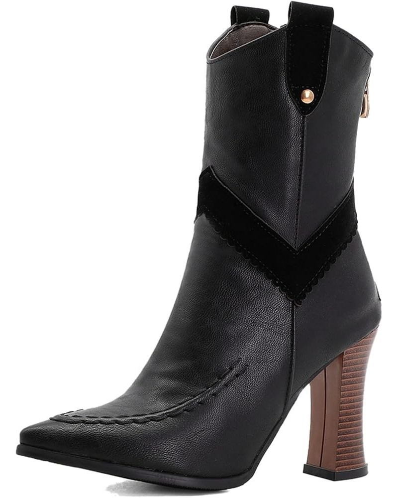 Women Zipper Mid Calf Boots with Pointed Toe and Chunky Heel Black 1 $22.71 Boots