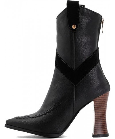 Women Zipper Mid Calf Boots with Pointed Toe and Chunky Heel Black 1 $22.71 Boots