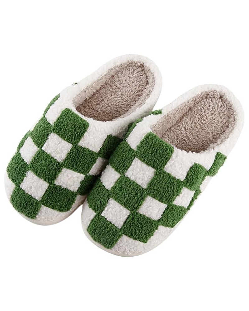 Checkered Slippers for Women Men Spooky Slides Keep warm Cozy House Slippers Indoor Outdoor Shoes Green $7.41 Slippers