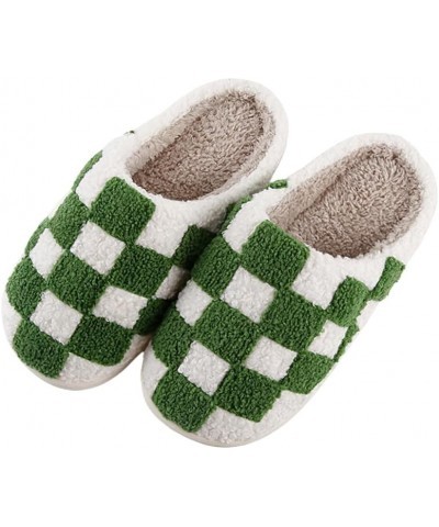 Checkered Slippers for Women Men Spooky Slides Keep warm Cozy House Slippers Indoor Outdoor Shoes Green $7.41 Slippers