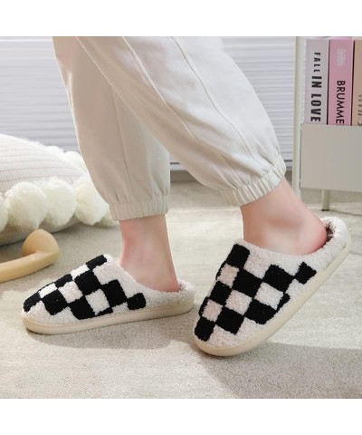 Checkered Slippers for Women Men Spooky Slides Keep warm Cozy House Slippers Indoor Outdoor Shoes Green $7.41 Slippers