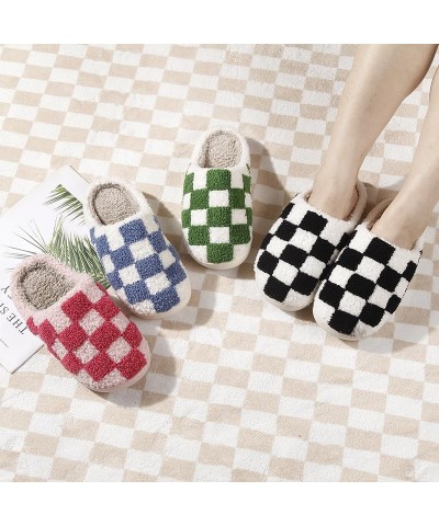 Checkered Slippers for Women Men Spooky Slides Keep warm Cozy House Slippers Indoor Outdoor Shoes Green $7.41 Slippers