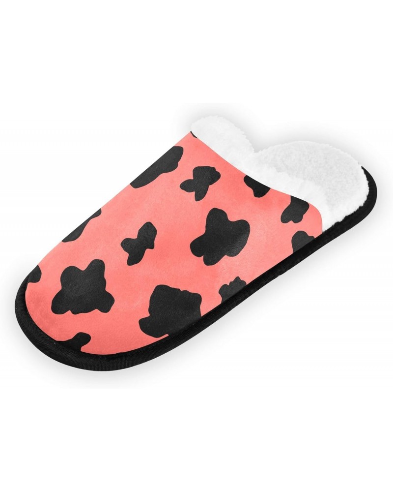 Cow Print Fuzzy Travel Slippers Warm Nonslip Slippers for Women's Men's Cozy House Shoes $12.76 Slippers