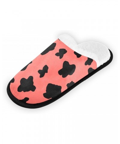 Cow Print Fuzzy Travel Slippers Warm Nonslip Slippers for Women's Men's Cozy House Shoes $12.76 Slippers