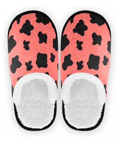 Cow Print Fuzzy Travel Slippers Warm Nonslip Slippers for Women's Men's Cozy House Shoes $12.76 Slippers