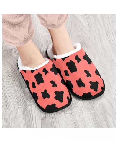 Cow Print Fuzzy Travel Slippers Warm Nonslip Slippers for Women's Men's Cozy House Shoes $12.76 Slippers