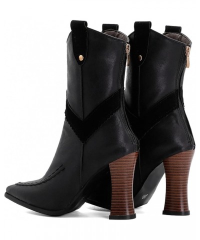 Women Zipper Mid Calf Boots with Pointed Toe and Chunky Heel Black 1 $22.71 Boots