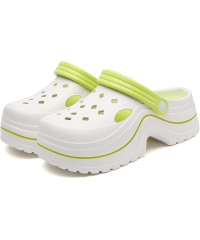 Women's Platform Clogs Gardener Shoes 2.5 Inches Heeled Mules Clog Slip On Slides Shoes Outdoor Slippers White&green $14.72 M...