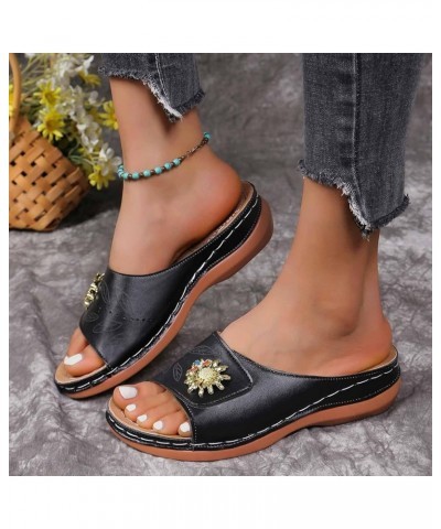 Leather Sandals Comfortable Memory Foam Sandals for Women Breathable Stilettos Heeled Black $12.99 Outdoor Shoes