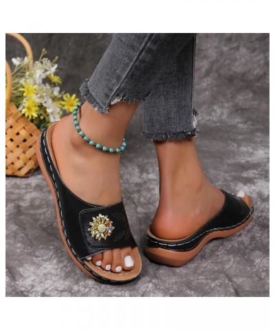 Leather Sandals Comfortable Memory Foam Sandals for Women Breathable Stilettos Heeled Black $12.99 Outdoor Shoes