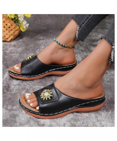 Leather Sandals Comfortable Memory Foam Sandals for Women Breathable Stilettos Heeled Black $12.99 Outdoor Shoes