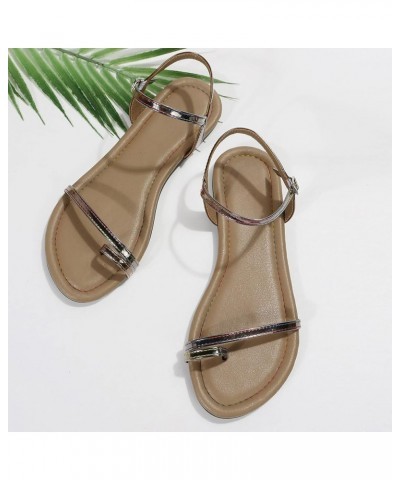 Casual Sandals for Women Wide Width Ladies Fashion Summer Solid Color Leather Cover Toe Buckle Casual Flat Sandals (Silver, 9...