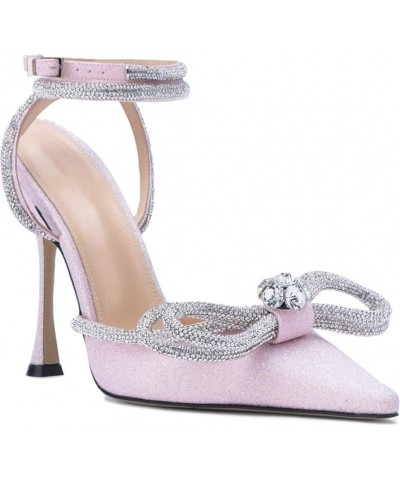 Clear Rhinestone Ankle Strap Pumps Heels with Crystal Double Bows 3 inch Pink-glitter $25.52 Sandals