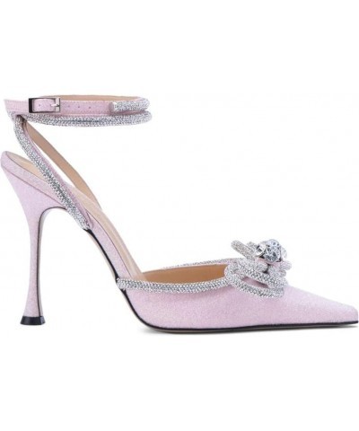 Clear Rhinestone Ankle Strap Pumps Heels with Crystal Double Bows 3 inch Pink-glitter $25.52 Sandals