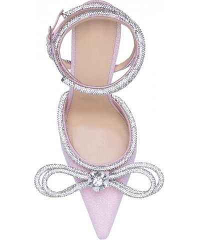 Clear Rhinestone Ankle Strap Pumps Heels with Crystal Double Bows 3 inch Pink-glitter $25.52 Sandals