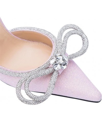 Clear Rhinestone Ankle Strap Pumps Heels with Crystal Double Bows 3 inch Pink-glitter $25.52 Sandals