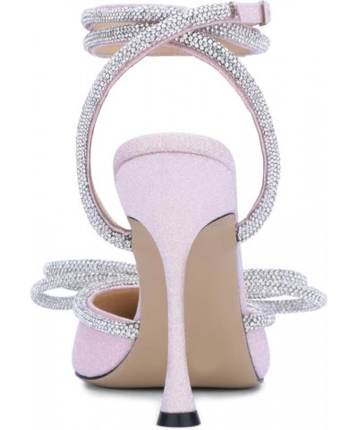 Clear Rhinestone Ankle Strap Pumps Heels with Crystal Double Bows 3 inch Pink-glitter $25.52 Sandals