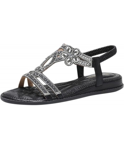 Women Ankle Strap Sparkly Rhinestone Wedge Sandal Beach Casual Boho Flat Non-Slip Flip Flops Sandal 77-ibzwp-b-black $14.61 S...