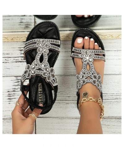 Women Ankle Strap Sparkly Rhinestone Wedge Sandal Beach Casual Boho Flat Non-Slip Flip Flops Sandal 77-ibzwp-b-black $14.61 S...