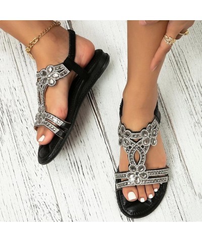 Women Ankle Strap Sparkly Rhinestone Wedge Sandal Beach Casual Boho Flat Non-Slip Flip Flops Sandal 77-ibzwp-b-black $14.61 S...