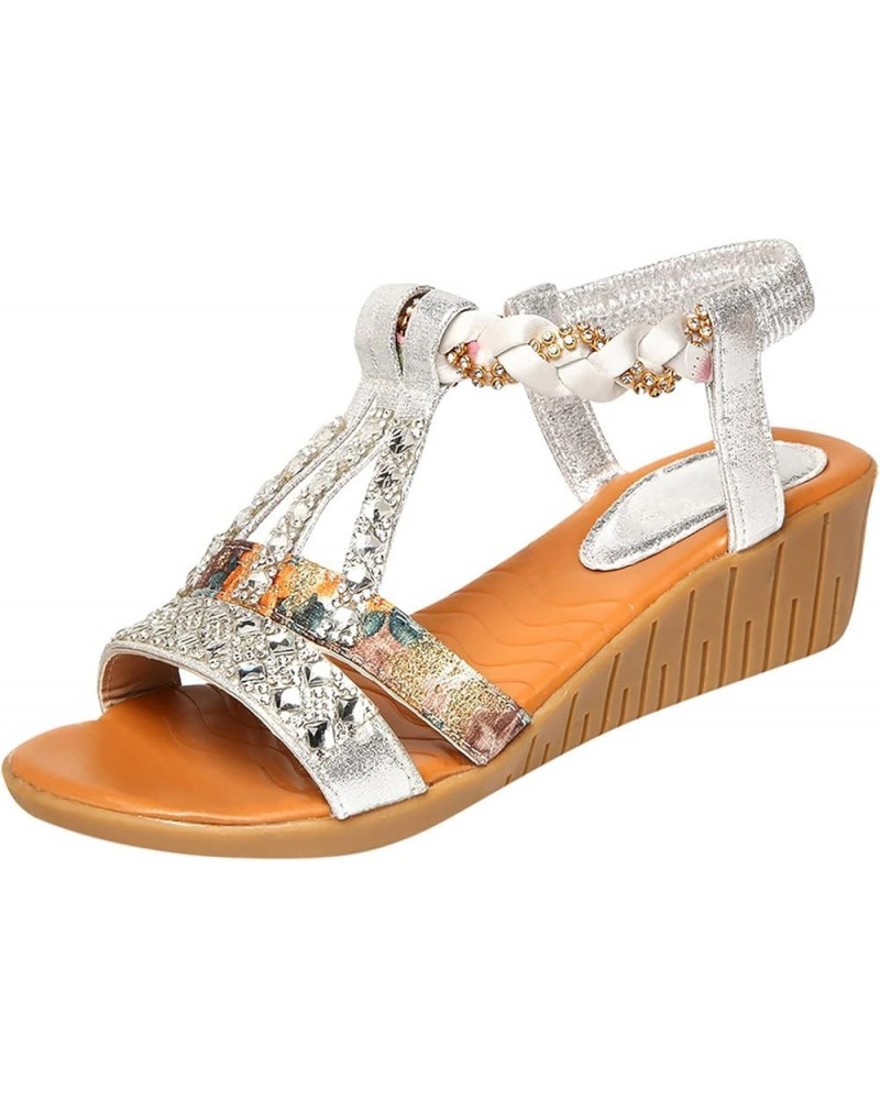 Rose Glitter Sandals for Women Women Wedge Shoes Flat Beaded Sandals Beach Sandals Thong Flat Beach Slippers Sandals Women Rh...