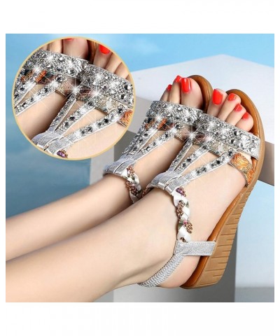 Rose Glitter Sandals for Women Women Wedge Shoes Flat Beaded Sandals Beach Sandals Thong Flat Beach Slippers Sandals Women Rh...