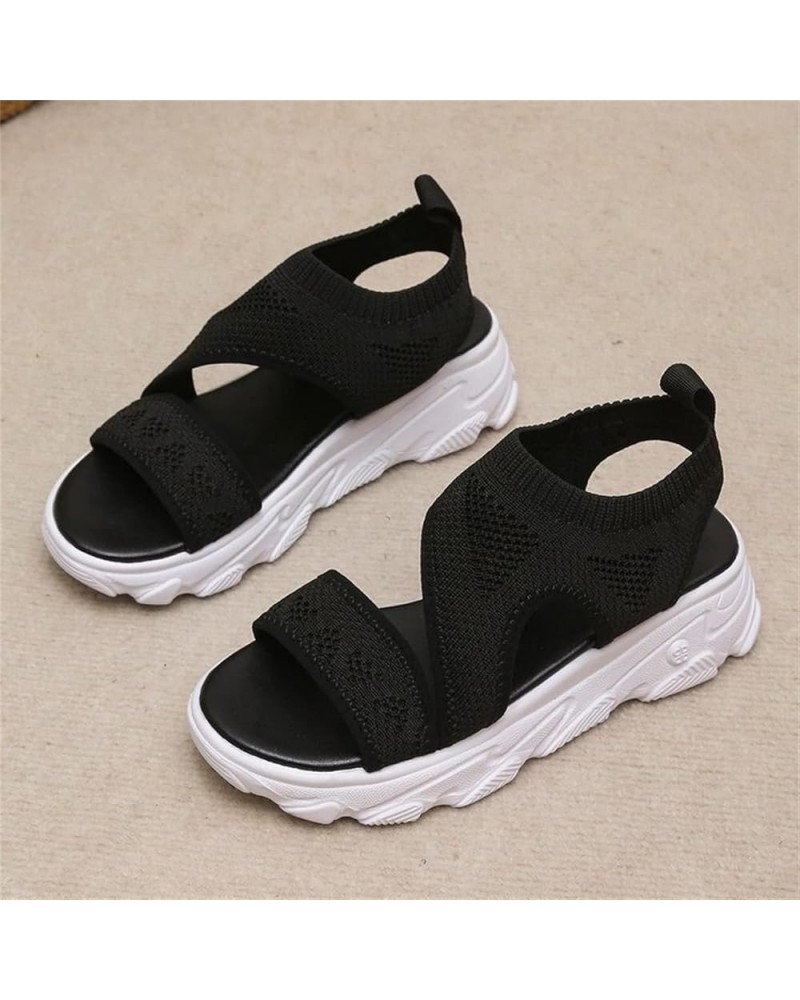 2022 New Mesh Sports Sandals for Women Platform Flying Woven Fish Mouth Shoes Summer Open Toe Stretch Sandals Breathable Wedg...