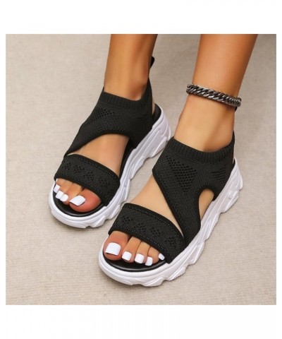 2022 New Mesh Sports Sandals for Women Platform Flying Woven Fish Mouth Shoes Summer Open Toe Stretch Sandals Breathable Wedg...