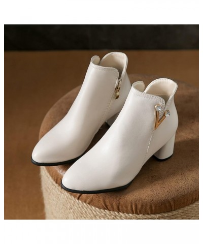 Ankle Boots for Women Women Fashion Short Boots High Heel Boots Casual Shoes for Women Women Ankle Boots Gq4-white $17.56 Boots