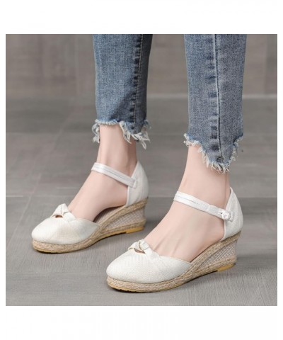 walking sandals women, Summer Womens Resort Style Floral Embroidered Pattern Wedge Slippers Z 01-white $18.78 Athletic Shoes