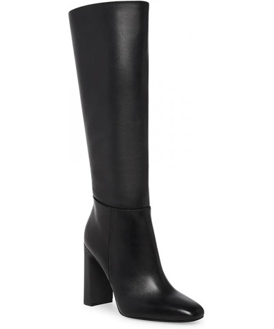 Women's Chunky Heeled Knee High Boots Classic Leather Square Toe Zippered Tall Boot Black $29.40 Boots