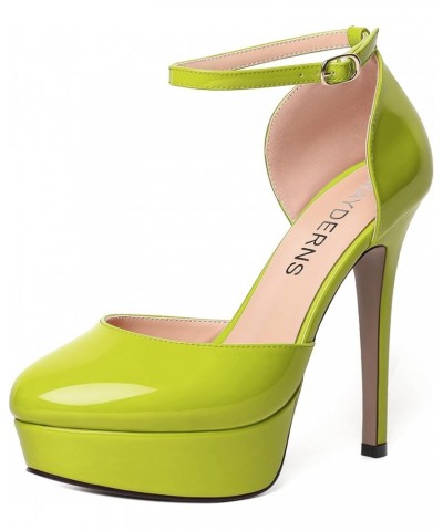 Womens Dress Round Toe Evening Ankle Strap Platform Patent Buckle Stiletto High Heel Pumps Shoes 5 Inch Yellow Green $33.99 P...