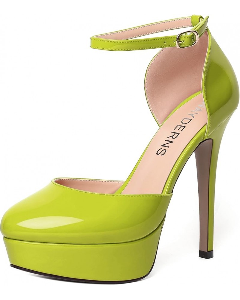 Womens Dress Round Toe Evening Ankle Strap Platform Patent Buckle Stiletto High Heel Pumps Shoes 5 Inch Yellow Green $33.99 P...