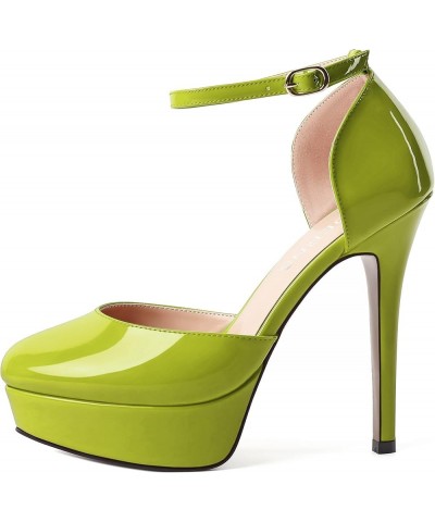 Womens Dress Round Toe Evening Ankle Strap Platform Patent Buckle Stiletto High Heel Pumps Shoes 5 Inch Yellow Green $33.99 P...