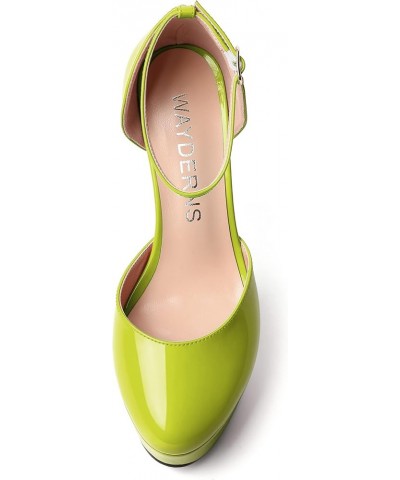 Womens Dress Round Toe Evening Ankle Strap Platform Patent Buckle Stiletto High Heel Pumps Shoes 5 Inch Yellow Green $33.99 P...