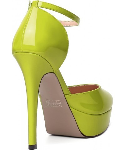 Womens Dress Round Toe Evening Ankle Strap Platform Patent Buckle Stiletto High Heel Pumps Shoes 5 Inch Yellow Green $33.99 P...