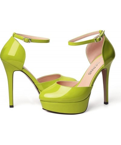 Womens Dress Round Toe Evening Ankle Strap Platform Patent Buckle Stiletto High Heel Pumps Shoes 5 Inch Yellow Green $33.99 P...