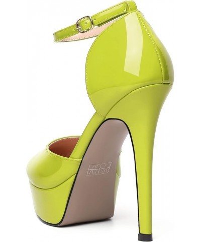 Womens Dress Round Toe Evening Ankle Strap Platform Patent Buckle Stiletto High Heel Pumps Shoes 5 Inch Yellow Green $33.99 P...