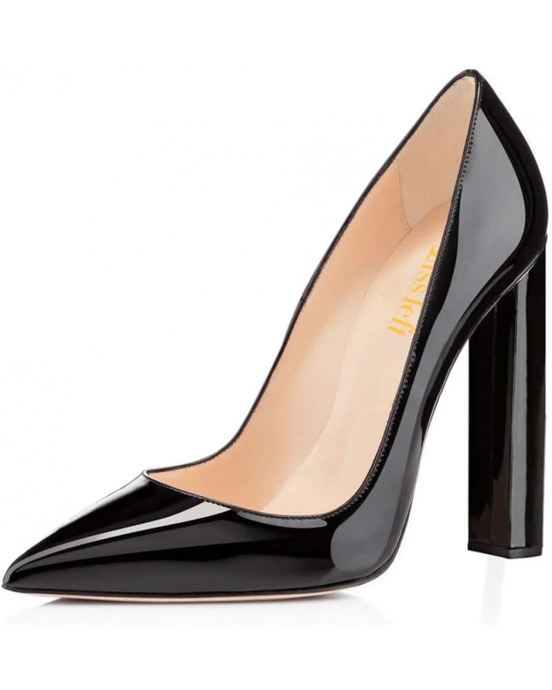 Women Patent Leather Pointed Toe Pumps Slip On Chunky High Heels Office Formal Event Shoes Size 4-16 US Black $34.34 Pumps